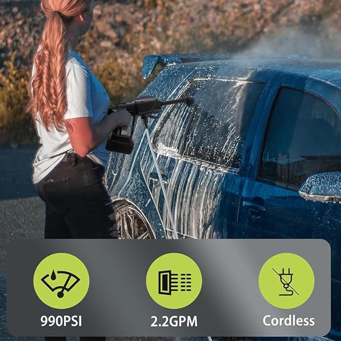 Cordless Pressure Washer, 6-in-1 Nozzle Portable Battery Power Washer Handheld, Portable High Pressure Cordless Electric Power Washer for Home, Car,Garden and Patio Cleaning,Black