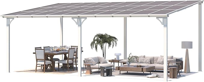 AECOJOY 20' x 12' Gazebo in White, Large Wall Mounted Gazebos on Clearance, Outdoor Patio Lean to Gazebo Metal Awnings for Decks,Patio, Porch, Backyard and More