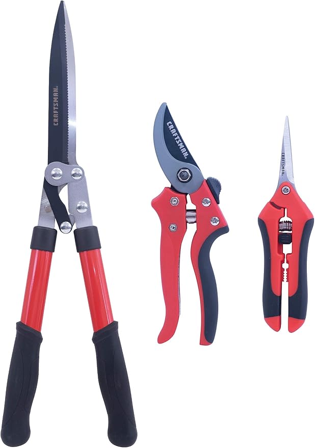 CRAFTSMAN 3-Piece Trimming & Sculpting Set with Bypass Pruning Shears, Garden Snips & Hedge Shears for Shaping, Trimming Delicate Plants, Shrubs & Trees