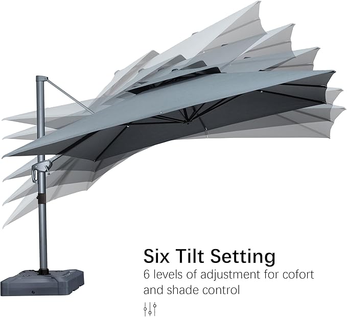 PURPLE LEAF 10 FT Cantilever Patio Umbrella Outdoor Umbrella with 220lbs Base Large Square Windproof Offset Umbrella for Pool Deck Garden, Mist Grey