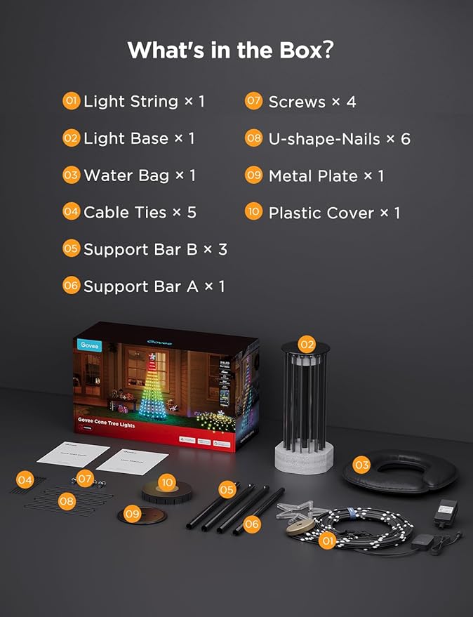 Govee Christmas Cone Tree Lights, 6ft 316 LEDs RGBIC Christmas Tree Lights with Smart App Control, IP67 Waterproof Outdoor String Lights for Xmas Decorations, 82+ Scene Modes, Music Sync, Black Stand