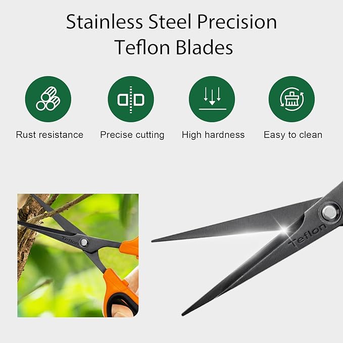 GROWNEER 1 Packs Trimming Scissors Teflon Coated Non Stick Blades Pruning Shears Gardening Hand Pruning Snips with Straight Stainless Steel Precision Blade
