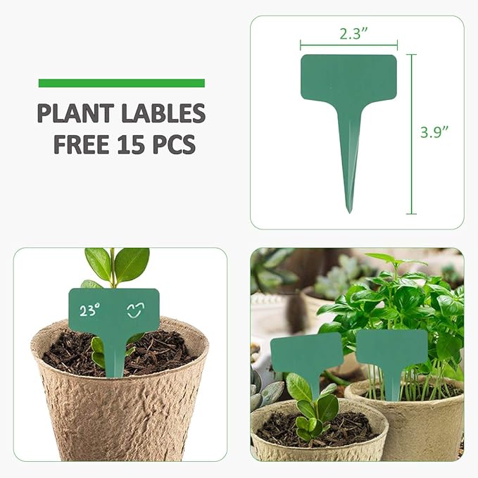 GROWNEER 60 Packs 4 Inch Peat Pots Plant Starters for Seedling with 15 Pcs Plant Labels Biodegradable Herb Seed Starter Pots Kits Garden Germination Nursery Pot