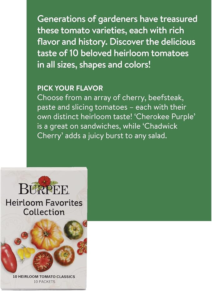 Burpee Favorites 10 Packets of Non-GMO Tomato Planting Heirloom Seeds Garden Gifts