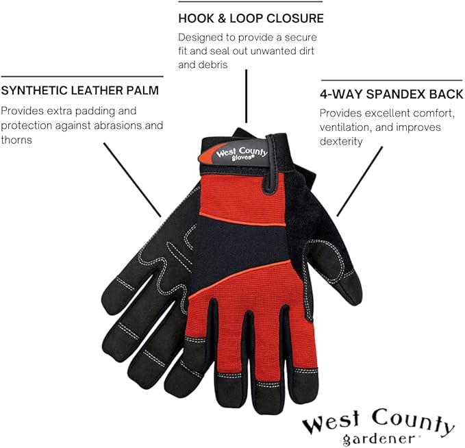 West County 013B/XXL Men's Gloves – XX-Large, Brick, Work Gloves with Four-Way Spandex Backing, Adjustable Cuff