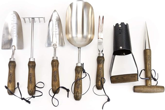 Burpee 11" Stainless Steel Cultivator | Durable Long Lasting Garden Tool | Leather Wrist Strap |, Tine Rake, Walnut