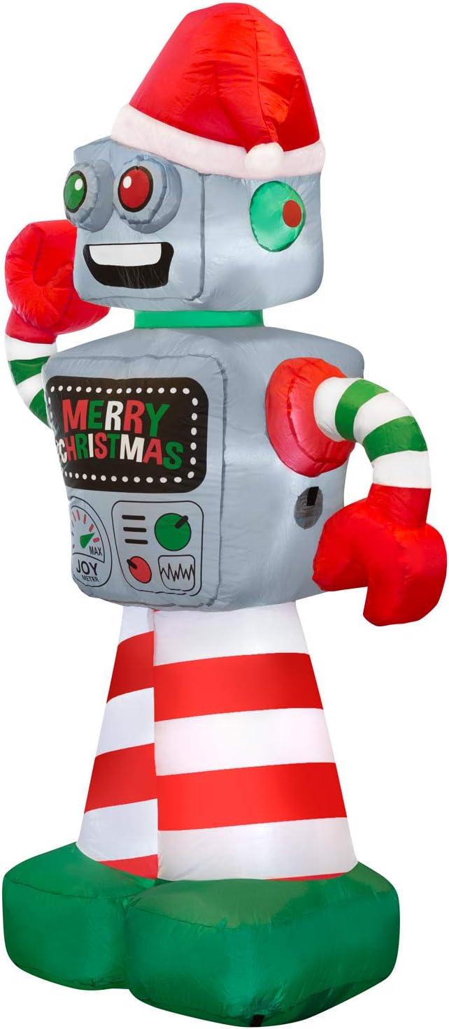 Holidayana 6 ft Christmas Inflatable Robot Yard Decoration - 6 ft Tall Lawn Decoration, Bright Internal Lights, Built-in Fan, and Included Stakes and Ropes
