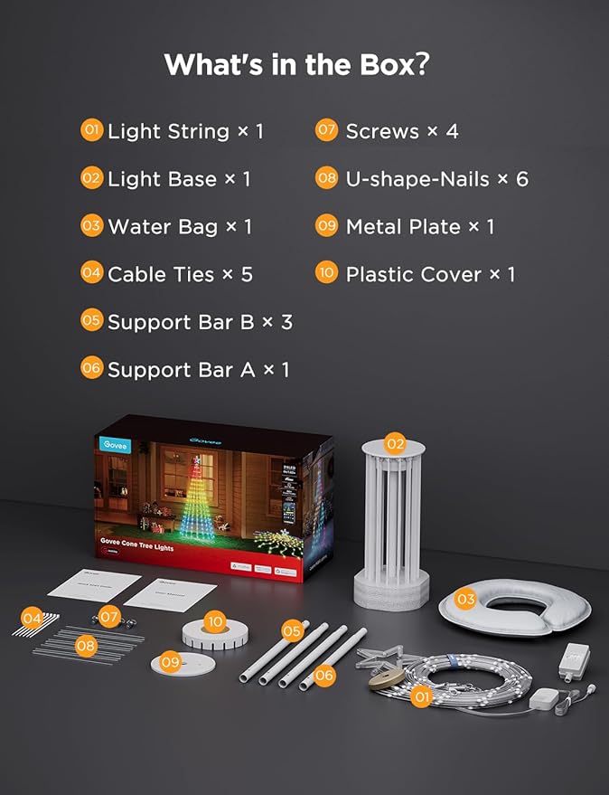 Govee Christmas Cone Tree Lights, 6ft 316 LEDs RGBIC Christmas Tree Lights with Smart App Control, IP67 Waterproof Outdoor String Lights for Xmas Decorations, 82+ Scene Modes, Music Sync, White Stand