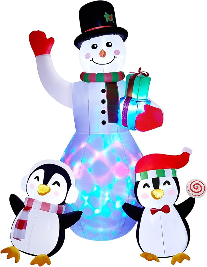 8FT Outdoor Inflatable Christmas Snowman Penguin Xmas Blow Up Decor with LED Lights