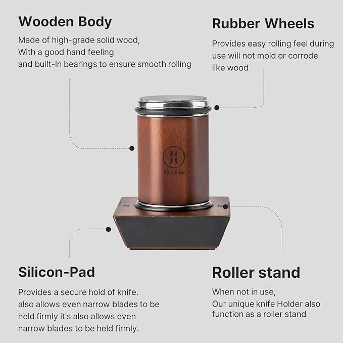 HADANA Rolling Knife Sharpener Tool Kit for Straight Edge - 360 Diamond Disc,600 Ceramic Honing Disc,Magnetic Angle with 15,18,20,22 Degree for various type of Kitchen Knives (Walnut Edition)