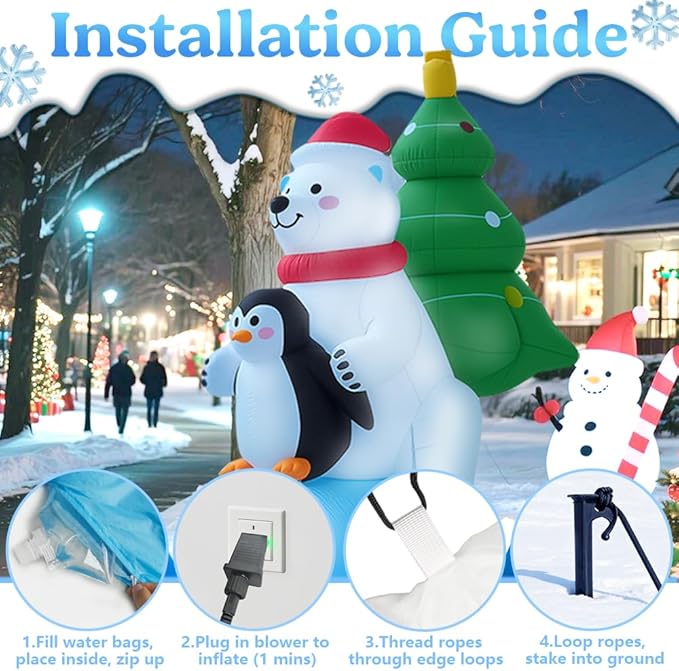GARIG 7FT Christmas Inflatables White Bear Skiing with Penguin Outdoor Decorations, Christmas Blow Up Yard Decorations with Built-in LEDs for Xmax Outdoor Party, Yard, Garden