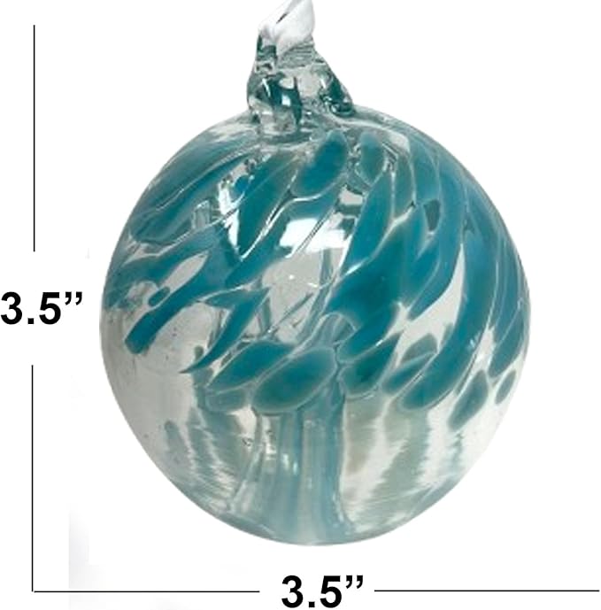 Turquoise Tree of Life Glass Globe - Small 3.5 inch Hand Blown Handmade Hanging Garden Gazing Ball Indoor Outdoor Home Décor