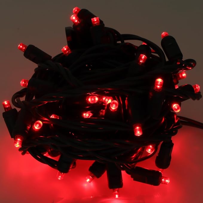 50 LED 5MM Red Christmas Lights, 17FT Indoor/Outdoor String Light, Mini Lights for Garden, Patio, Christmas Trees - Green Wire, Commercial Grade, UL Listed