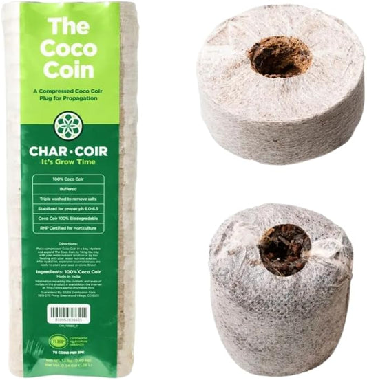 Seed Plug Propagation Coin (Pack of 78) - 100% RHP Certified Buffered Coco Coir Cloning Plug with Pre-Drilled Holes, Wrap Around Paper, Fast Rooting, pH Stable, Low EC, Triple Washed