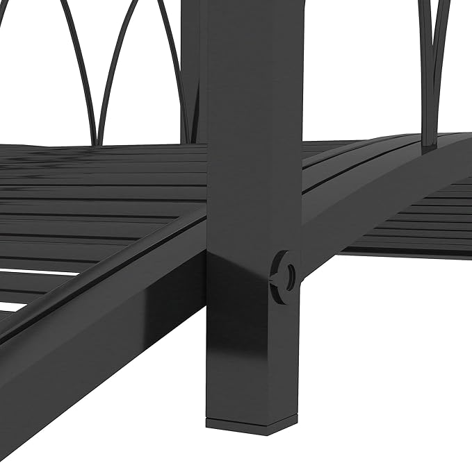 Outsunny 3.3' Metal Arch Zen Garden Bridge with Safety Siderails, Decorative Footbridge, Delicate Scrollwork & Corner Spheres for Stream, Fish Pond, Black
