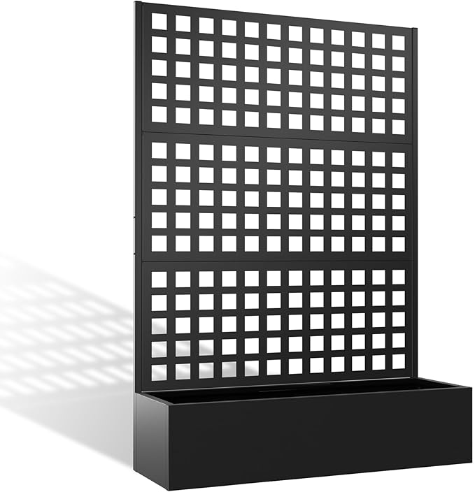 Metal Planter Box with Trellis, Heavy-Duty Raised Garden Bed for Climbing Plants, Drainage Hole, Outdoor Planter Box with Privacy Screen,47''L×16''W×71''H
