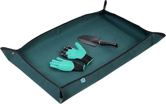 KONMAY Foldable Thicken Repotting Mat Tool Set - 40''X40'' Waterproof Potting Tray, Shovel and Garden Glove for Indoor and Outdoor Transplanting and Soil Mess Control