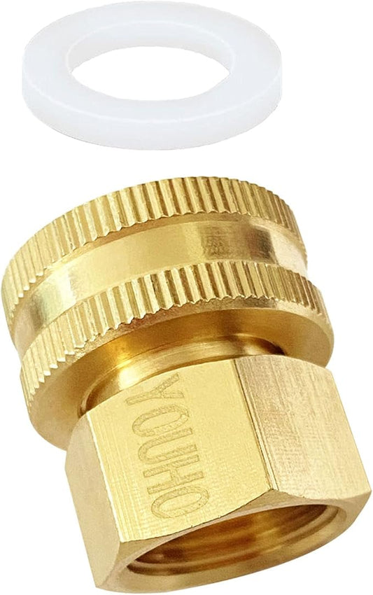YOUHO Garden Hose Adapter Double Female Brass Swivel Thread Size 1/2" NPT (F) to 3/4" NH (F) Garden Pipe Joint Extension Repair Fitting(1 Pack)