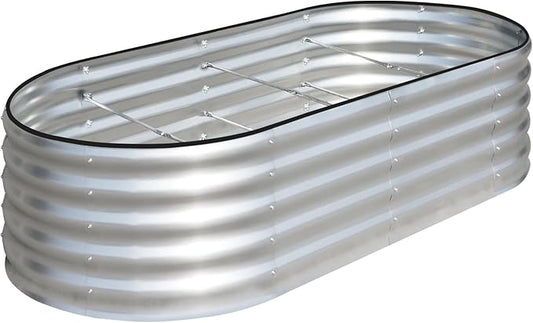SnugNiture Galvanized Raised Garden Bed, 8x4x1.5ft Oval Metal Planter Box for Planting Outdoor Plants Vegetables