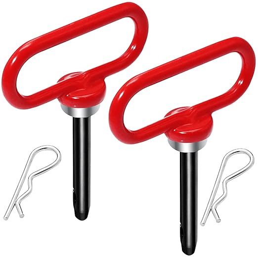 2 Packs Magnetic Hitch Pin, Lawn Mower Trailer Hitch Pins 1/2 Inch with Handle and Clip, Trailer Gate Pin for Mowers, Tractor Truck, Towing Cargo, ATV - Simple One Handed Hook On & Off(Red