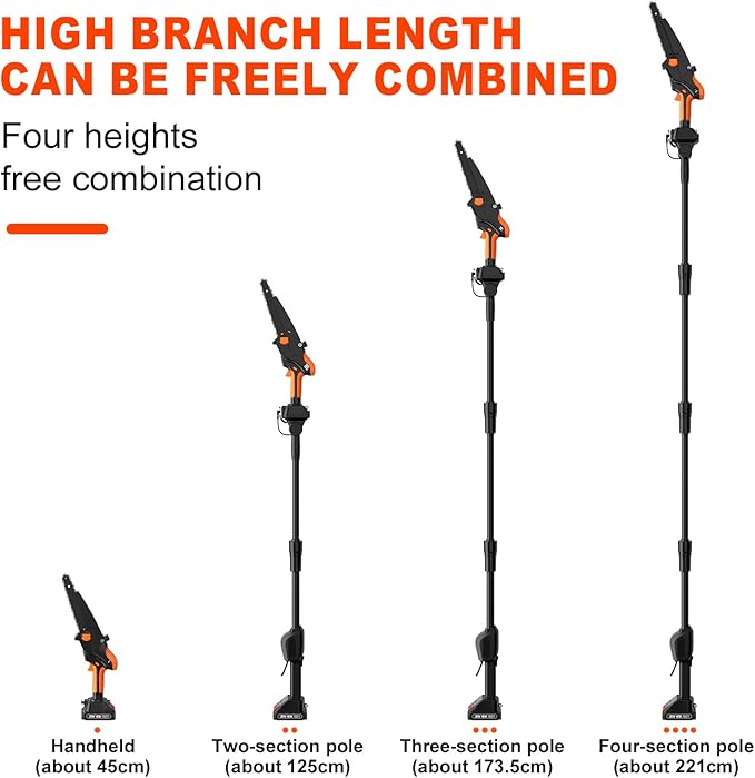 2-IN-1 Cordless Pole Saw & 8" Mini Chainsaw Battery Powered, Electric Pole Saws for Tree Trimming with 2 x 21V Batteries, Auto Oiling, 13.5 FT Max Reach, Handheld Chainsaw & Pole Saw Combo