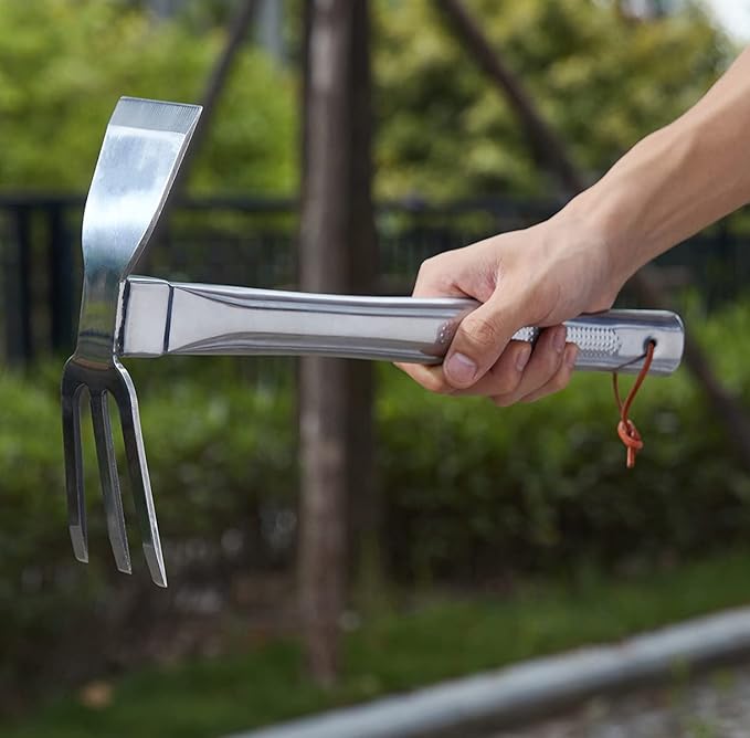 Sharp Sturdy 416 Stainless Steel rake Hoe, Heavy Duty Hoe Hand Tool for transplanting Digging Planting Loose Camping or Exploration