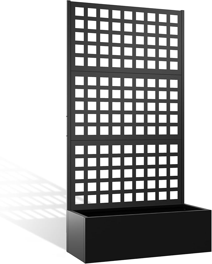 Metal Planter Box with Trellis, Heavy-Duty Raised Garden Bed for Climbing Plants, Drainage Hole, Outdoor Planter Box with Privacy Screen,35''L×16''W×71''H
