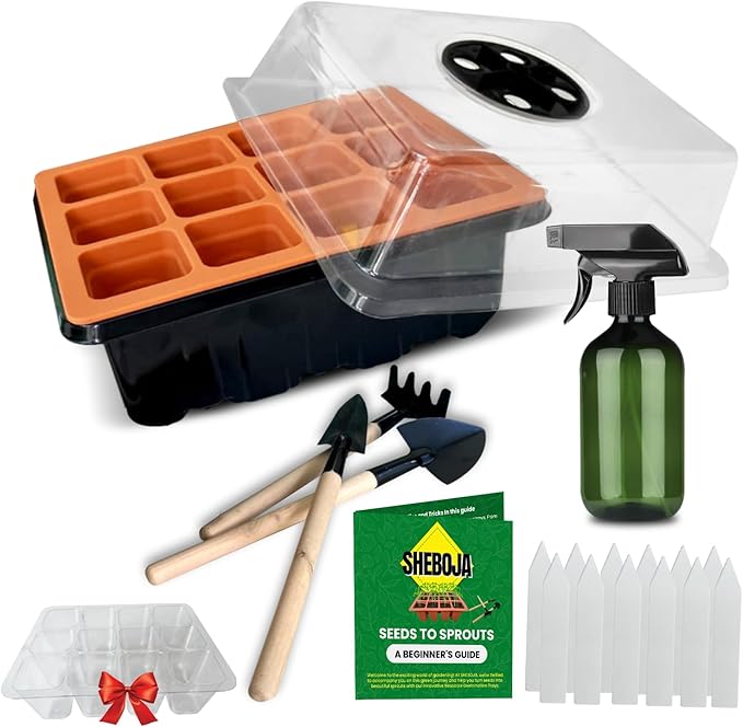 Silicone Seed Starter Tray with Seed Germination Kit, Reusable Seed Starting Trays with Plant Starter Kit, Seed Trays Seedling Starter and Gardening Gifts for Plant Lover