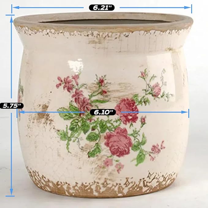 Crackled Glaze Pots for Plants, Indoor Plant Pots with Drainage Hole, Vintage Flower Pot for Home Décor, 6.21in. Rustic Ceramic Pots for Plants, Wide Opening Plant Pots Indoor, Floral