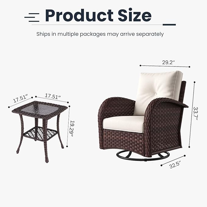 6 Pieces Patio Furniture Sets, Wicker Rattan High Back Outdoor Swivel Rocking Chairs Set with Side Table