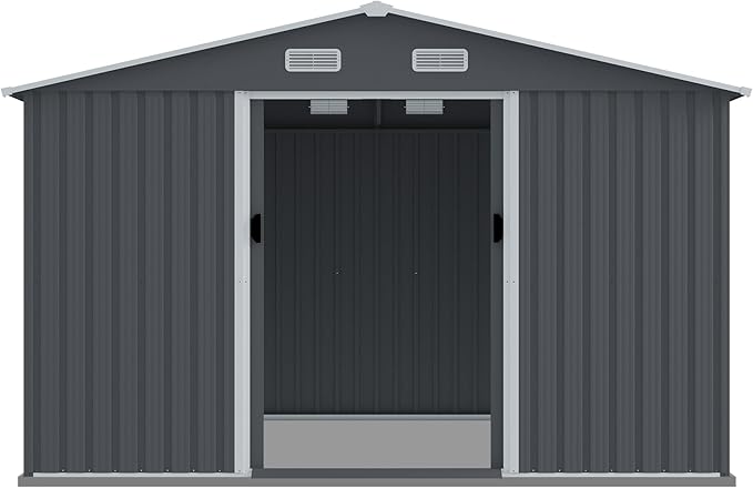 8x10 FT Outdoor Tool Shed, Metal Garden Shed with Sloped Roof, Corrosion-Resistant, UV-Protected Steel Storage for Backyard, Lawn, Garden Tools, Easy Assembly
