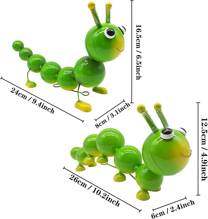 Metal Caterpillar Statue Yard Art Garden Decor for Outside Patio Lawn Ornaments Fence Decorations Gift for Family,Friends,Garden Lovers - Set of 4(Green)