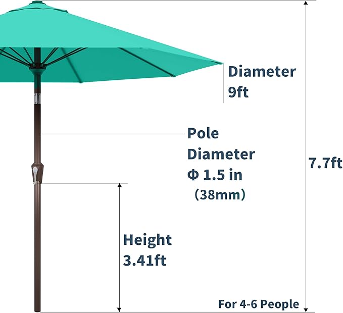 PatioKingdom Auto-Tilt 9FT Patio Umbrella Outdoor with 8 Sturdy Fiberglass Ribs,Market Table Umbrella for Pool,Backyard,Deck and Garden
