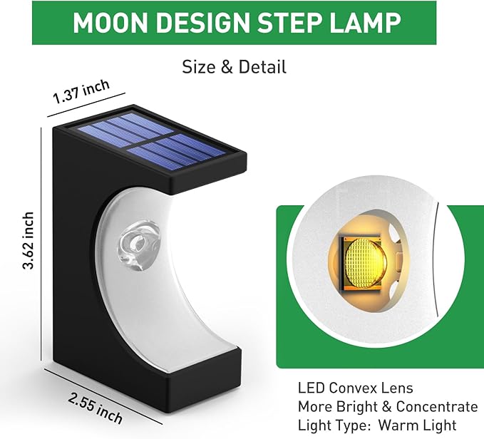 ZOOI Solar Step Lights for Outside, Solar Lights Outdoor Waterproof, Outdoor Solar Stair Lights for Yard, Garden Decor for Outside, Solar Garden Lights for Step, Stair, Patio, Porch, Deck Decor, 8PCS