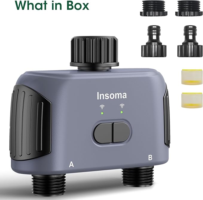 WiFi Water Timer, 2 Zones Sprinkler Timer for Garden Hose, Hose Timer with Wi-Fi Hub, APP Remote Control, Voice Control with Alexa, Rain Delay and Manual Mode for Yard Lawn Watering