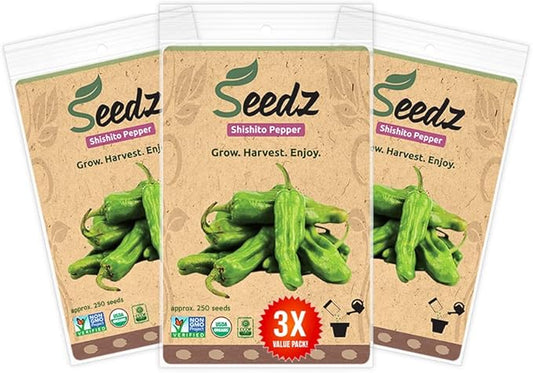 Organic Shishito Pepper Seeds, APPR. 175, 94% Germination Rate, Heirloom Vegetable Seeds, Certified Organic, Non GMO, Non Hybrid, USA