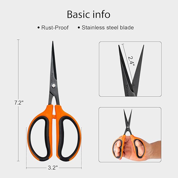 GROWNEER 1 Packs Trimming Scissors Teflon Coated Non Stick Blades Pruning Shears Gardening Hand Pruning Snips with Straight Stainless Steel Precision Blade