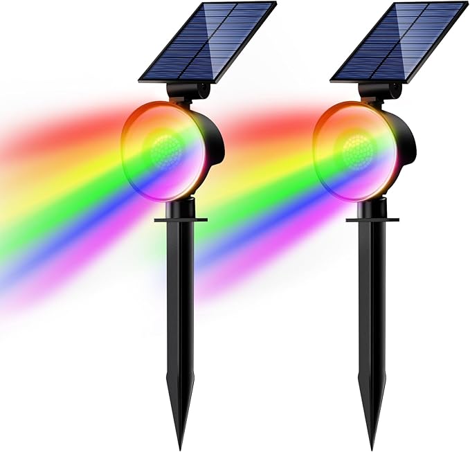 nipify 2 Pack Solar Spot Lights Outdoor Waterproof, Solar Spotlight Light for Outside Yard Landscape Lighting Pathway Lights Wall Auto On/Off, RGB