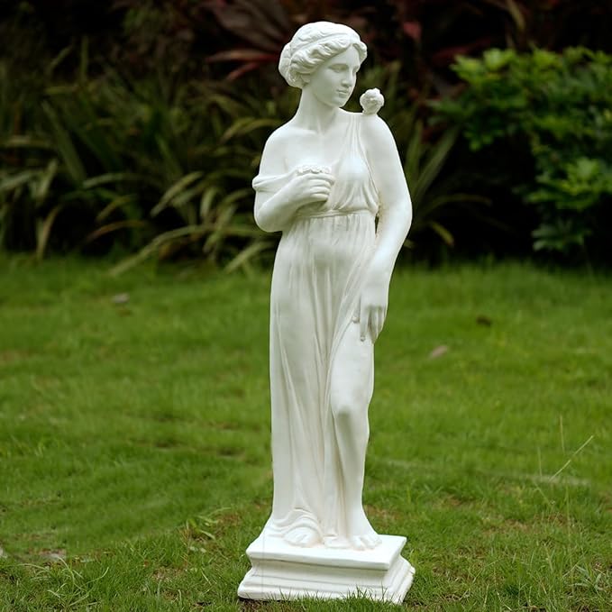 Outdoor Nymph Statues, 32Inch Garden Goddess Sculptures, Greek Mythology Roman Decor, Large Statues for Patio Yard Lawn Porch, Ivory (Nymph02-Ivory)