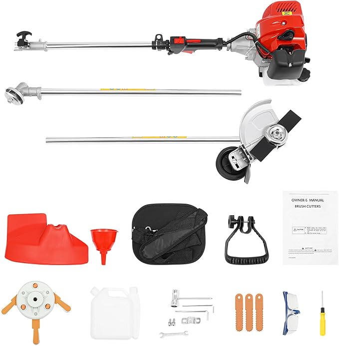 Gas Weed Eater, 43CC 2-Stroke Engine Weed Trimmer Brush Cutter Lawn Edge 8500RPM Air-Cooled Multi Functional Gas Powered String Trimmer for Agriculture Forestry & Landscaping