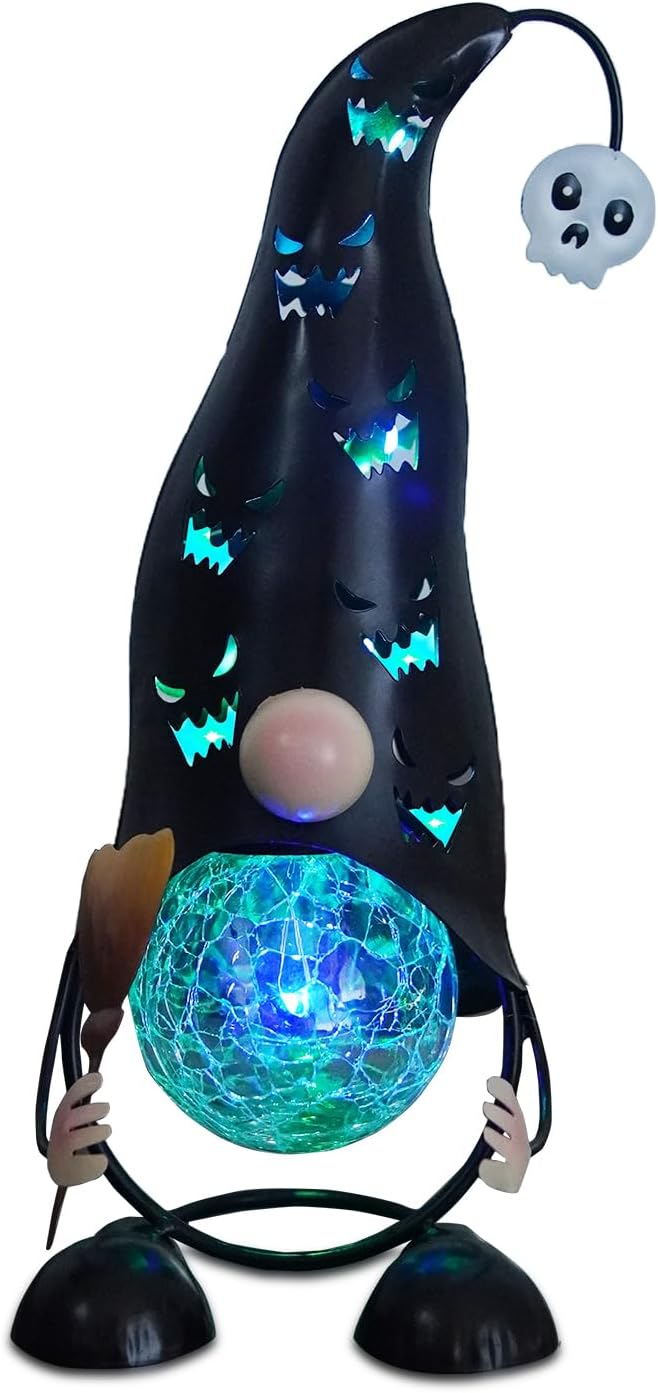 Halloween Decorations Outdoor Solar Lights Gnome, Color Changing LED Lights with Jack-O-Lantern Hollowed-Out Hat, Spooky Halloween Decor for Garden, Patio, Yard, Pathway (Black)
