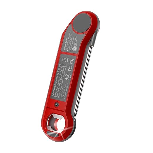 Professional Digital Meat Thermometer, Ultra Fast 0.5 Sec Instant Read, NIST Certified Accurate to ±0.5°F, IP67 Waterproof, Backlit, Auto Rotates/On/Off, Valentines Gift, Dark Red&Gray