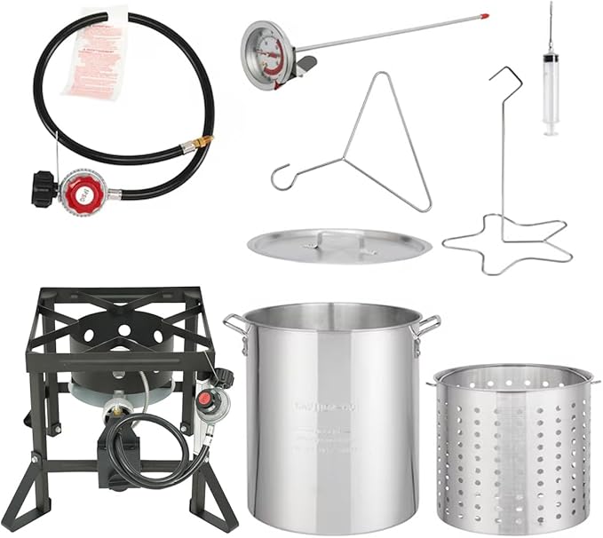Red Mountain Valley 36Qt Turkey Fryer with Propane Burners, Aluminum Turkey Fryer Pot Basket, Propane Deep Fryer for Outdoor Cooking, Seafood Boil with Spigot,Timer, Marinade Injector, Turkey Rack