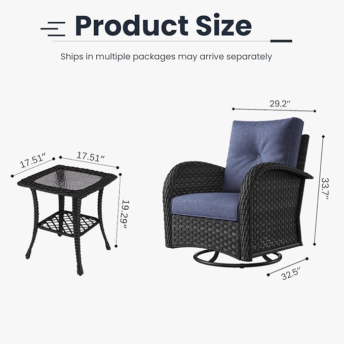 6 Pieces Patio Furniture Sets, Wicker Rattan High Back Outdoor Swivel Rocking Chairs Set with Side Table