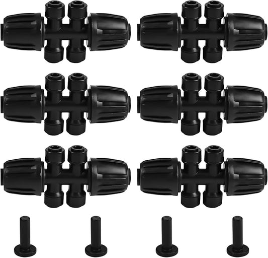 6PCS 1/2'' to 1/4'' Barbed Tee Quick Connector, Drip Irrigation Kits,Anti-Leak Locked Splitter Fitting for Irrigation Tubing 6-Way Connector and 4 Plugs
