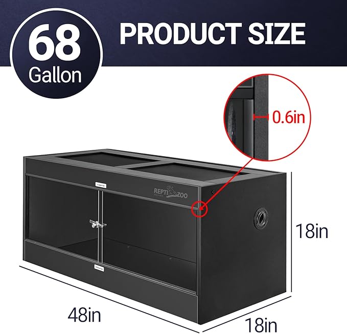 REPTI ZOO 68 Gallon PVC Reptile Terrariums, 48x18x18 Reptile Tanks Enclosure for Bearded Dragon Ball Python Snake Gecko, PVC Reptile Lounge Habitat with Glass Sliding Door & Top Screen Ventilation