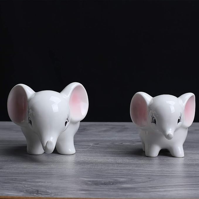 Ogrmar 2PCS Elephant Plant Window Boxes Cute Elephant Flower Pot/Modern White Ceramic Succulent Planter Pots/Tiny Flower Plant Containers Animal Decor