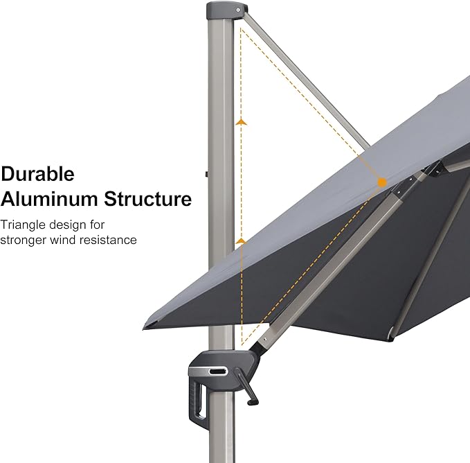 PURPLE LEAF 9' x 11' Patio Umbrella with Base Cantilever Umbrella Rectangular Outdoor Offset Umbrella with Champagne Frame and 360° Rotation for Garden Deck Pool, Light Grey