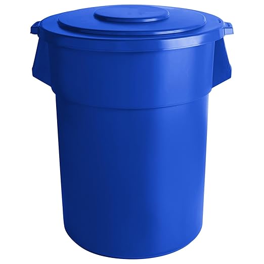 PRO&Family Trash can with Lid Round Ingredient Storage Containers Recycling Bin Kitchen Garbage Can Office Garbage Can Trash Barrel Plastic Barrel Yard Waste Bin Outdoor Trashcan (Blue, 55 Gallon)