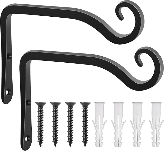 Gtongoko 2 Pack 6 Inch Plant Hangers Outdoor Metal Hanging Plant Bracket Bird Feeder Wall Hooks for Hanging Flower Basket, Wind Chimes, Solar Lanterns, Black